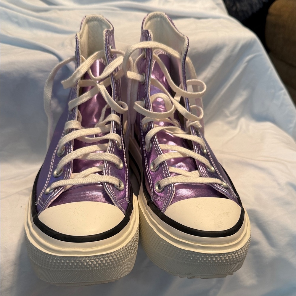 Double Stack High Top Converse High-Women's Sneakers Metallic Purple 7 - Picture 5 of 7